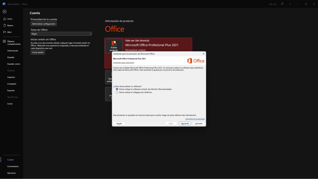 asistente para la activación de Microsoft Office