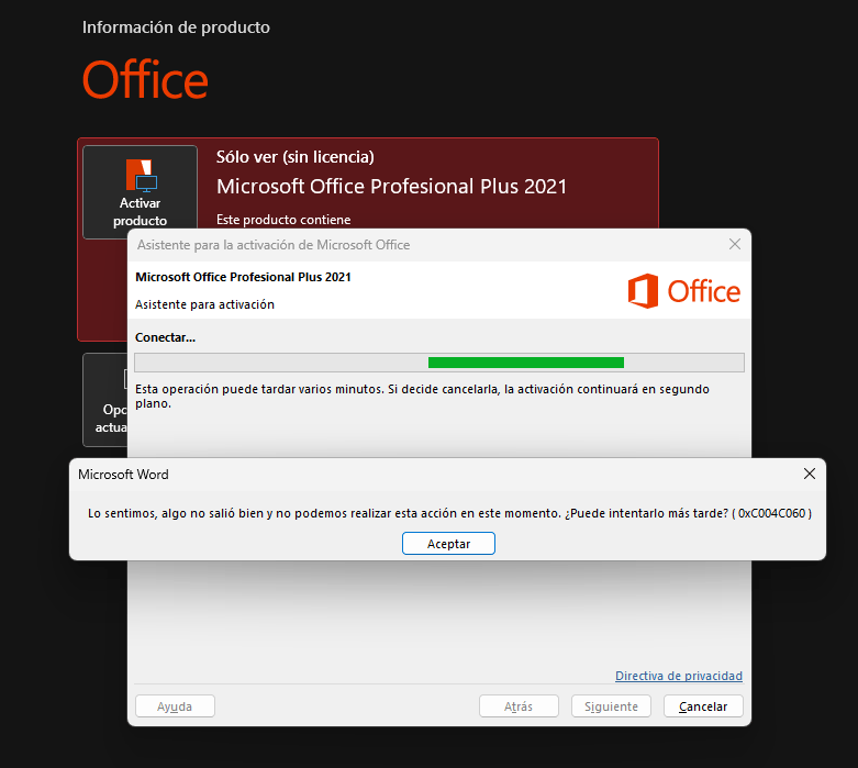 Soluciona el Error 0xc004c060 al activar Office, Visio y Project