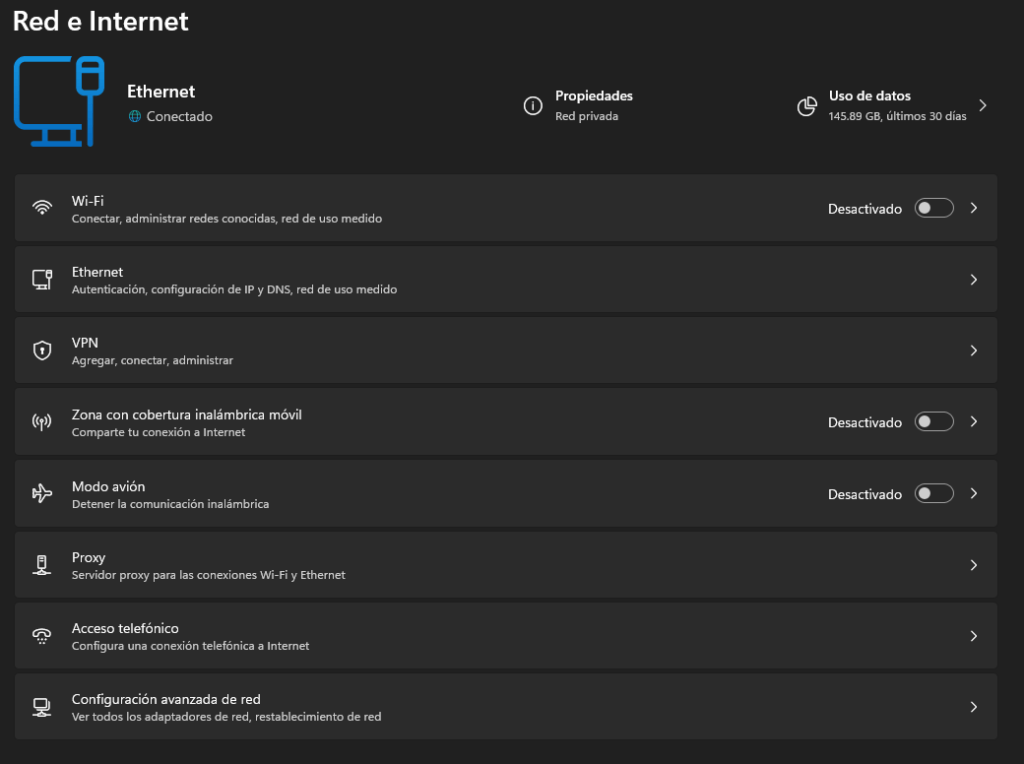 Red e  Internet Windows 11