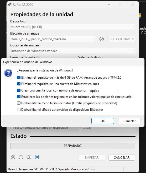 rufus cuenta local tpm 2.0
